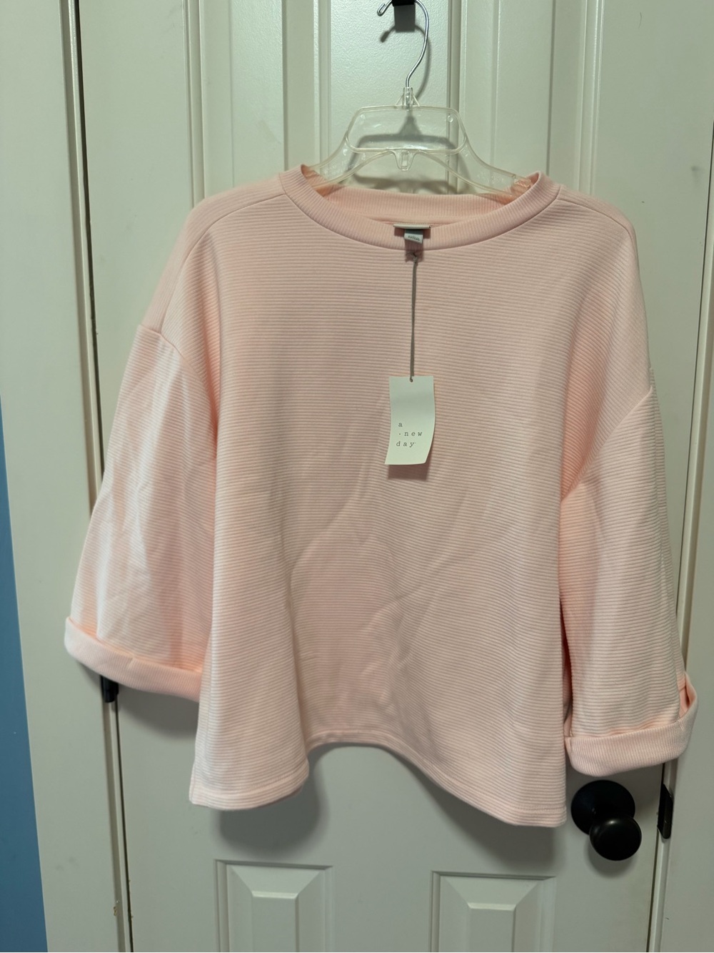 a new day Light Pink Ribbed Crewneck Sweater